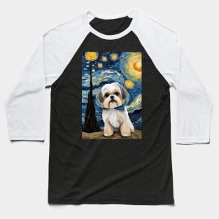 Shih Tzu Dog Breed Painting in a Van Gogh Starry Night Art Style Baseball T-Shirt